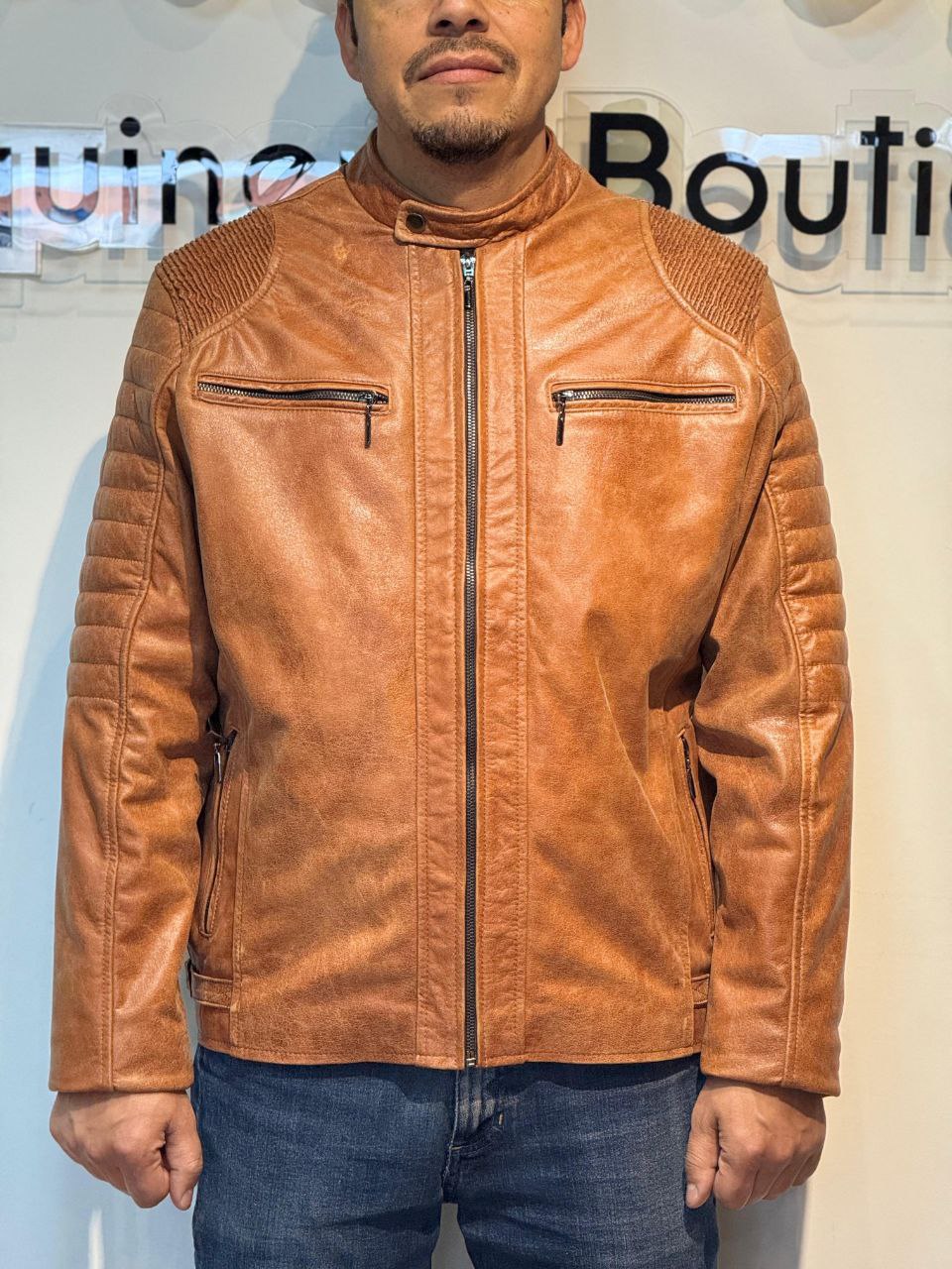 Chaqueta david Motera - Cuero con proceso de craquelado