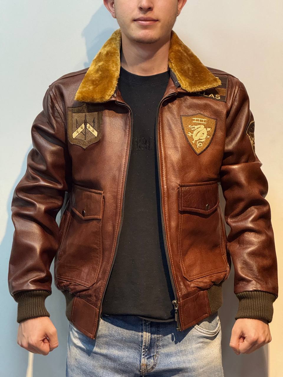 Pilot jacket with patches