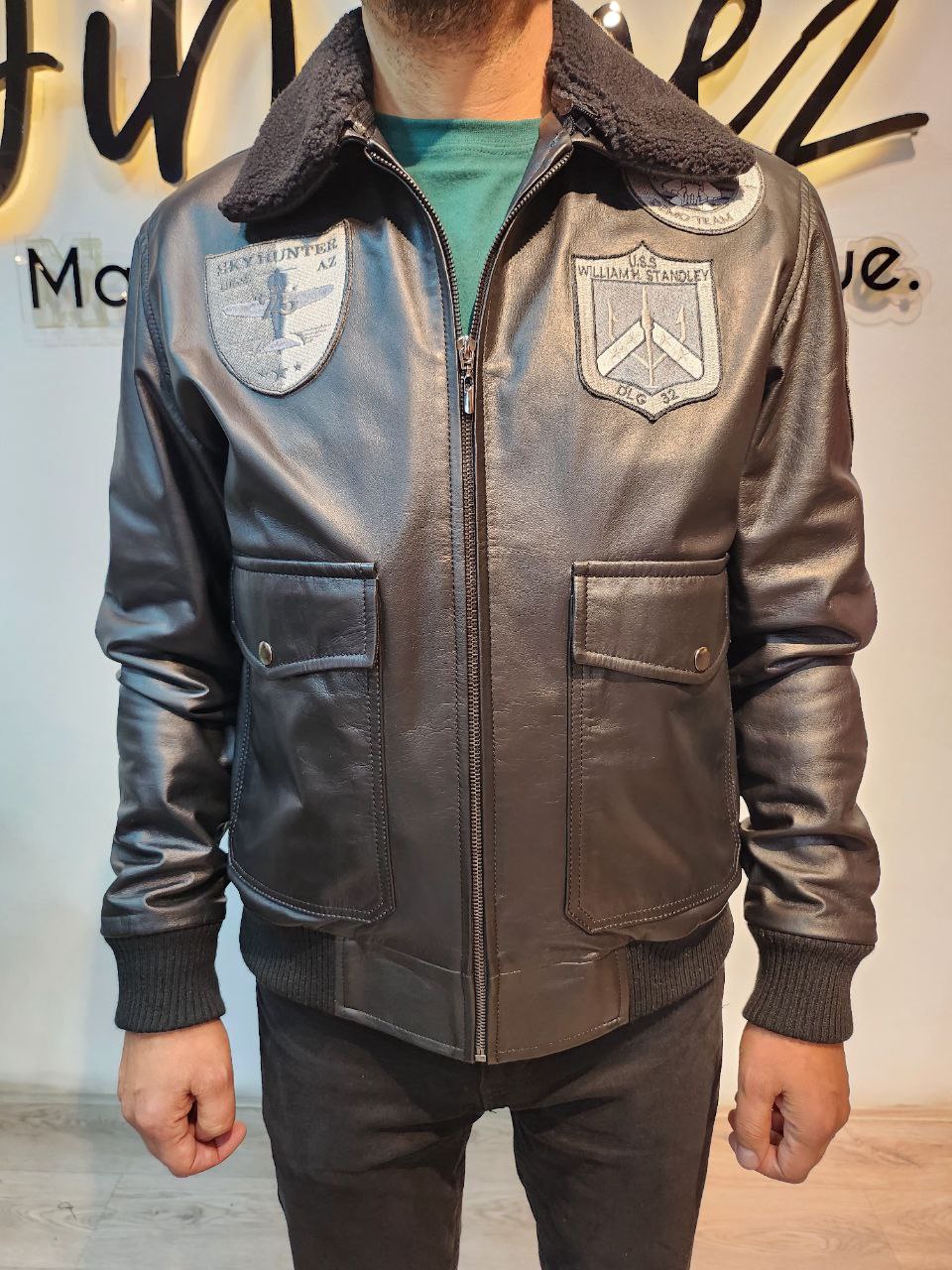 Pilot jacket with patches